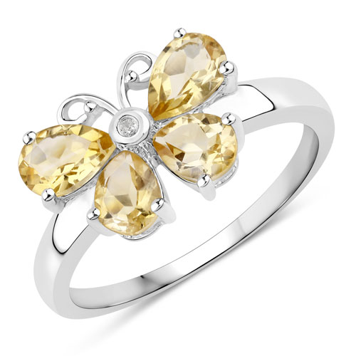 Citrine-1.35 Carat Genuine Citrine and Created White Sapphire .925 Sterling Silver Ring