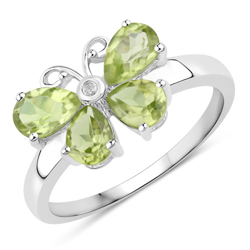 Peridot-1.45 Carat Genuine Peridot and Created White Sapphire .925 Sterling Silver Ring