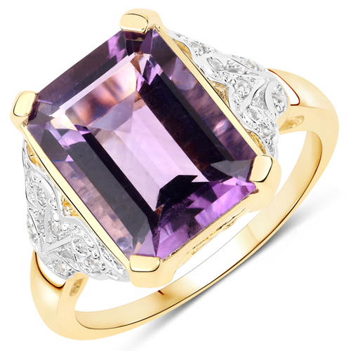Amethyst-14K Yellow Gold Plated 4.95 Carat Genuine Amethyst and White Topaz .925 Sterling Silver Ring