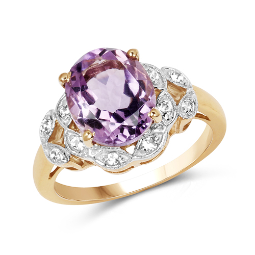 Amethyst-14K Yellow Gold Plated 3.46 Carat Genuine Amethyst & White Topaz .925 Sterling Silver Ring
