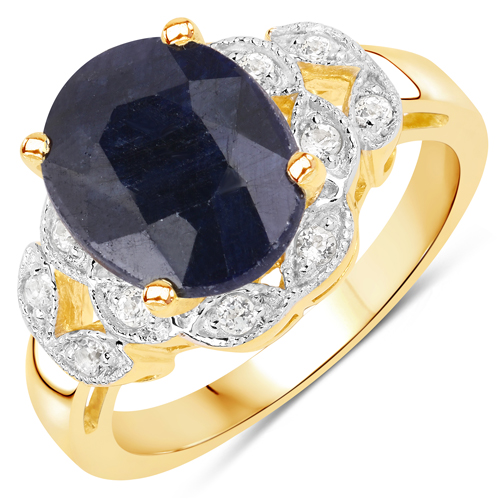 Sapphire-4.36 Carat Dyed Sapphire and White Topaz .925 Sterling Silver Ring