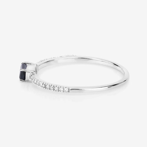0.19 Carat Genuine Blue Sapphire and White Diamond 14K White Gold Ring