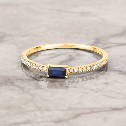 0.19 Carat Genuine Blue Sapphire and White Diamond 14K Yellow Gold Ring