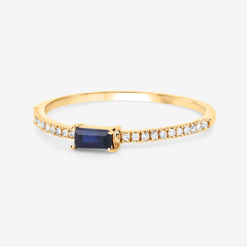 0.19 Carat Genuine Blue Sapphire and White Diamond 14K Yellow Gold Ring