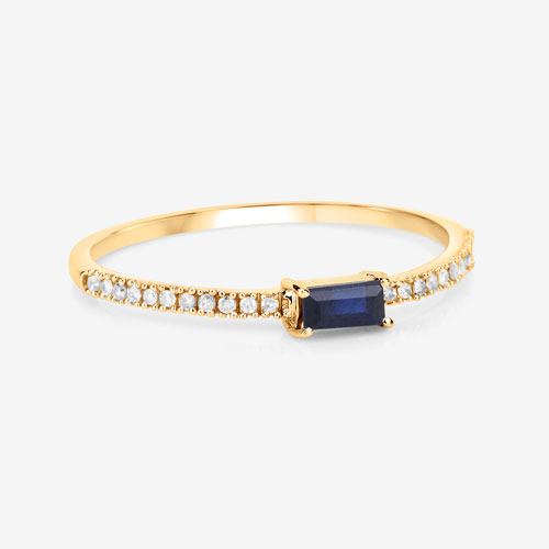 0.19 Carat Genuine Blue Sapphire and White Diamond 14K Yellow Gold Ring