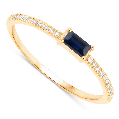 0.19 Carat Genuine Blue Sapphire and White Diamond 14K Yellow Gold Ring