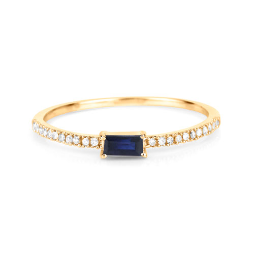 0.19 Carat Genuine Blue Sapphire and White Diamond 14K Yellow Gold Ring