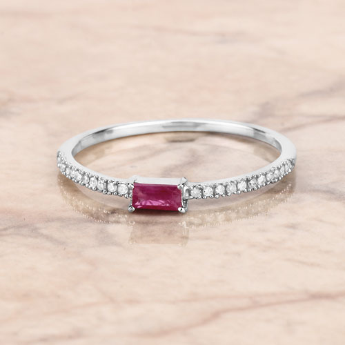 0.22 Carat Genuine Ruby and White Diamond 14K White Gold Ring