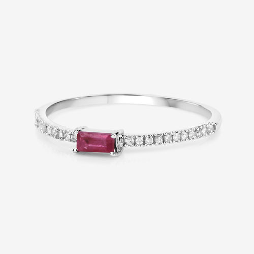 0.22 Carat Genuine Ruby and White Diamond 14K White Gold Ring