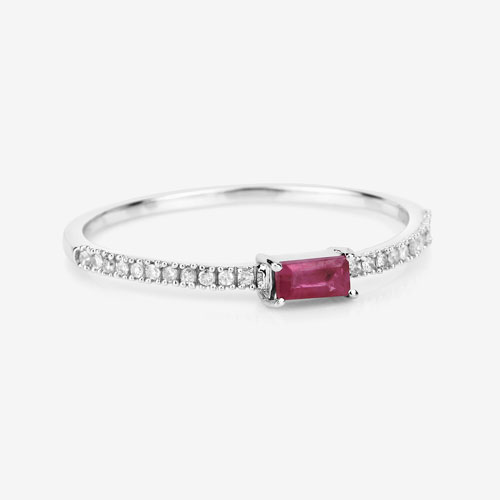 0.22 Carat Genuine Ruby and White Diamond 14K White Gold Ring