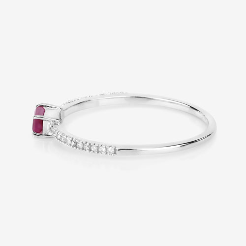 0.22 Carat Genuine Ruby and White Diamond 14K White Gold Ring