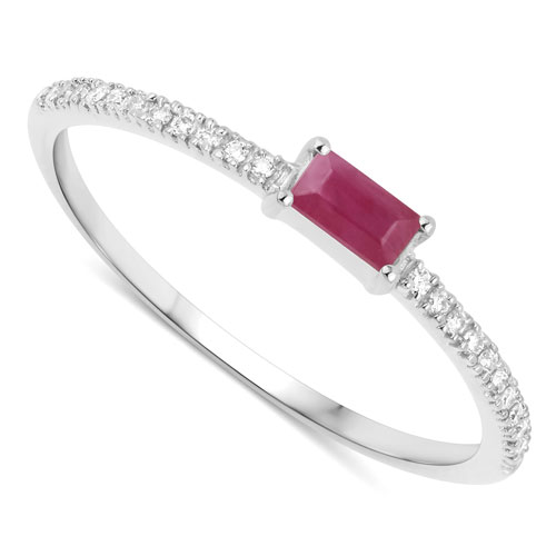 0.22 Carat Genuine Ruby and White Diamond 14K White Gold Ring