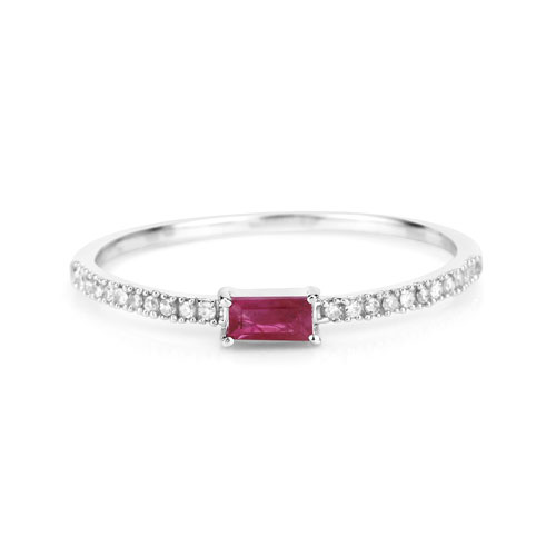 0.22 Carat Genuine Ruby and White Diamond 14K White Gold Ring