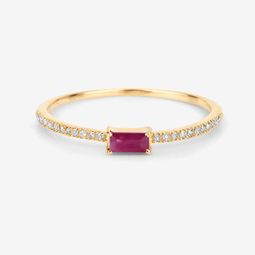 0.22 Carat Genuine Ruby and White Diamond 14K Yellow Gold Ring