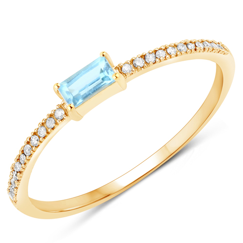 Rings-0.22 Carat Genuine Swiss Blue Topaz and White Diamond 10K Yellow Gold Ring