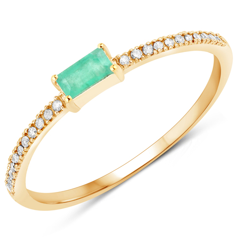 Emerald-0.19 Carat Genuine Zambian Emerald and White Diamond 10K Yellow Gold Ring