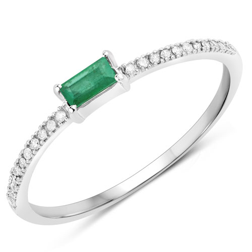 Emerald-0.18 Carat Genuine Zambian Emerald and White Diamond 14K White Gold Ring