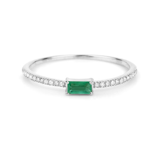0.18 Carat Genuine Zambian Emerald and White Diamond 14K White Gold Ring