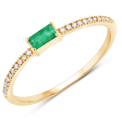 Emerald-0.18 Carat Genuine Zambian Emerald and White Diamond 14K Yellow Gold Ring
