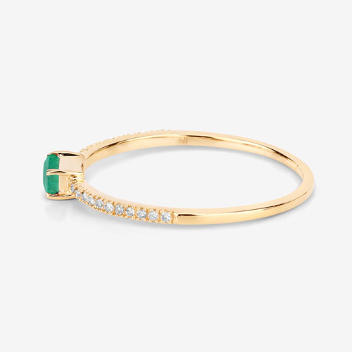 0.18 Carat Genuine Zambian Emerald and White Diamond 14K Yellow Gold Ring