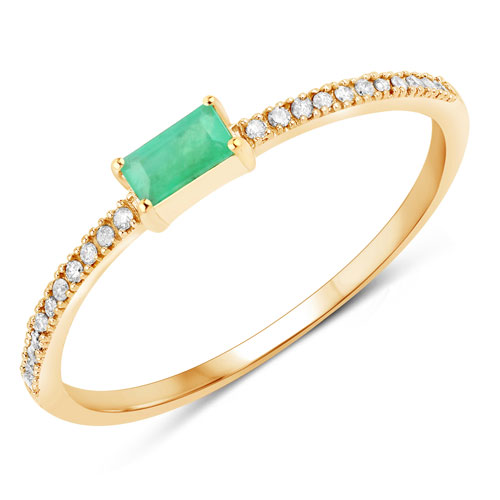 Emerald-0.18 Carat Genuine Zambian Emerald and White Diamond 14K Yellow Gold Ring