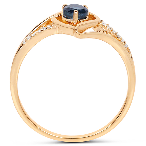 0.34 Carat Genuine Blue Sapphire and White Diamond 14K Yellow Gold Ring