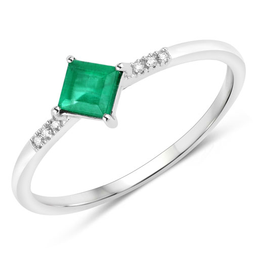 Emerald-0.42 Carat Genuine Zambian Emerald and White Diamond 14K White Gold Ring