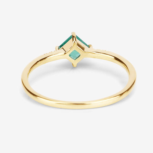 0.42 Carat Genuine Zambian Emerald and White Diamond 14K Yellow Gold Ring