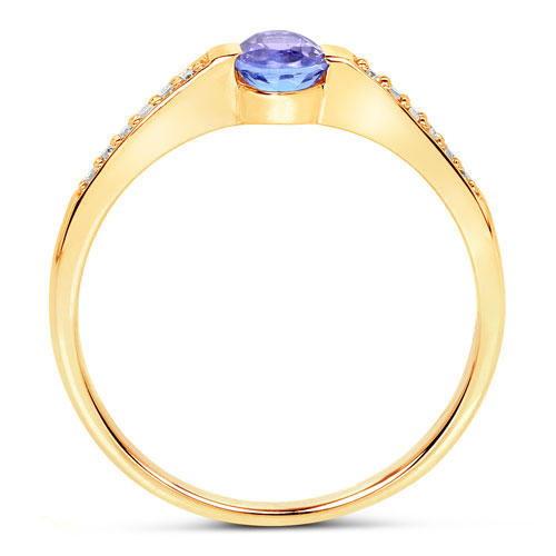 0.41 Carat Genuine Tanzanite and White Diamond 14K Yellow Gold Ring