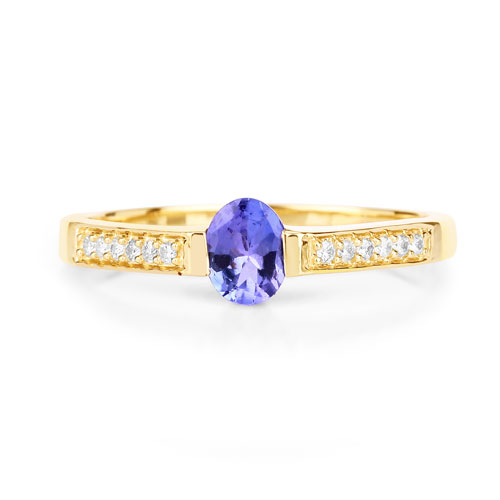 0.41 Carat Genuine Tanzanite and White Diamond 14K Yellow Gold Ring