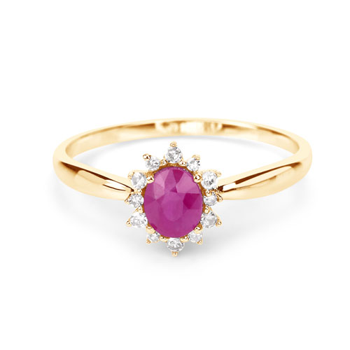 0.40 Carat Genuine Ruby and White Diamond 14K Yellow Gold Ring