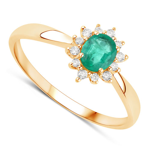 0.40 Carat Genuine Zambian Emerald and White Diamond 14K Yellow Gold Ring