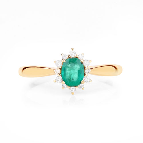 0.40 Carat Genuine Zambian Emerald and White Diamond 14K Yellow Gold Ring