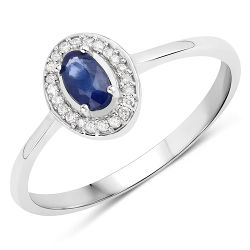 Sapphire-0.31 Carat Genuine Blue Sapphire and White Diamond 14K White Gold Ring