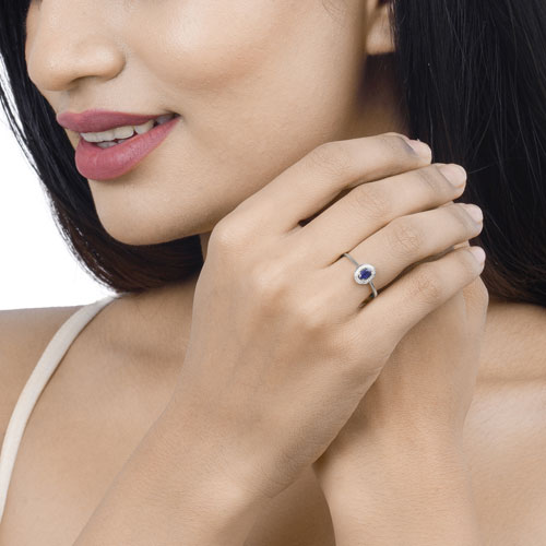 0.31 Carat Genuine Blue Sapphire and White Diamond 14K White Gold Ring