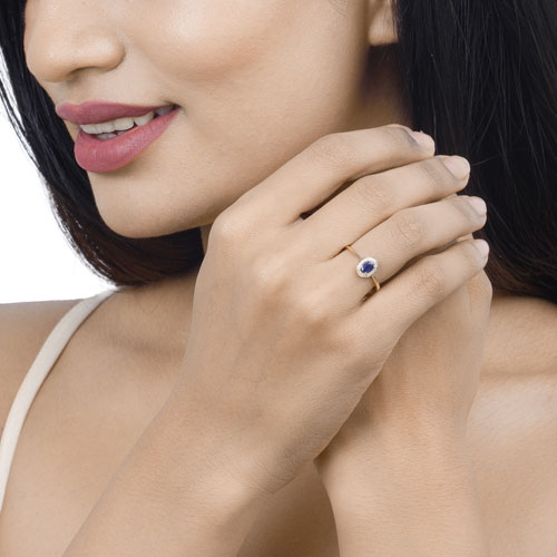 0.31 Carat Genuine Blue Sapphire and White Diamond 14K Yellow Gold Ring