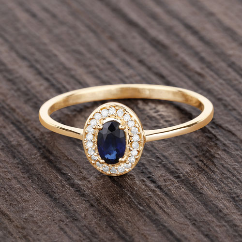 0.31 Carat Genuine Blue Sapphire and White Diamond 14K Yellow Gold Ring