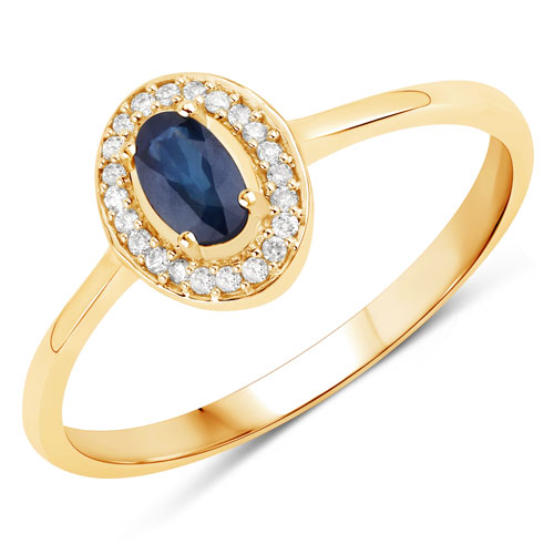 Sapphire-0.31 Carat Genuine Blue Sapphire and White Diamond 14K Yellow Gold Ring