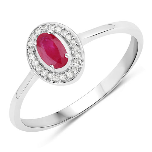 Ruby-0.33 Carat Genuine Mozambique Ruby and White Diamond 14K White Gold Ring