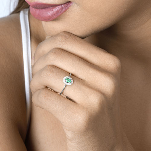 0.25 Carat Genuine Zambian Emerald and White Diamond 14K White Gold Ring