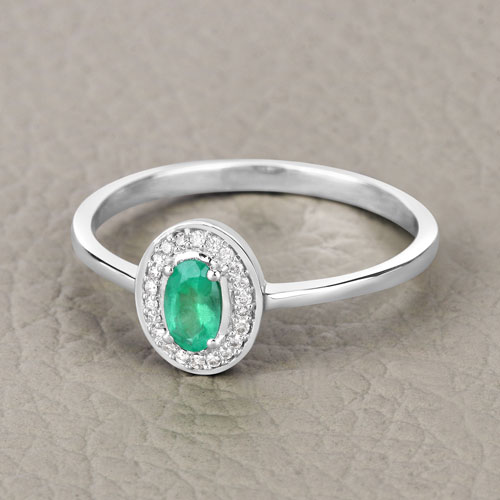 0.25 Carat Genuine Zambian Emerald and White Diamond 14K White Gold Ring
