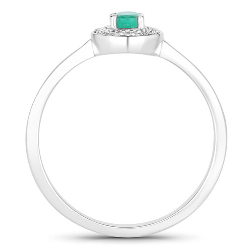 0.25 Carat Genuine Zambian Emerald and White Diamond 14K White Gold Ring