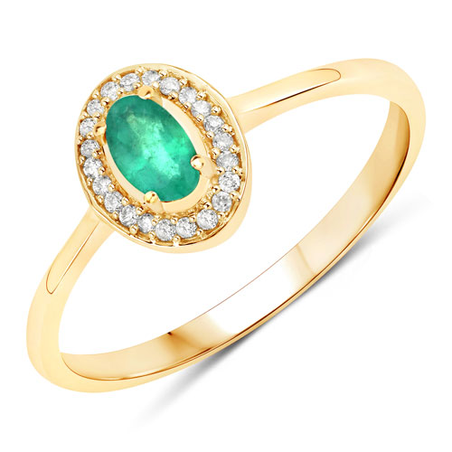 Emerald-0.25 Carat Genuine Zambian Emerald and White Diamond 14K Yellow Gold Ring