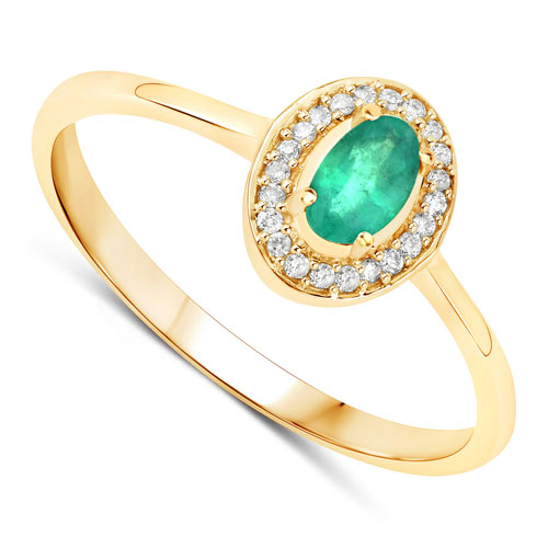 0.25 Carat Genuine Zambian Emerald and White Diamond 14K Yellow Gold Ring
