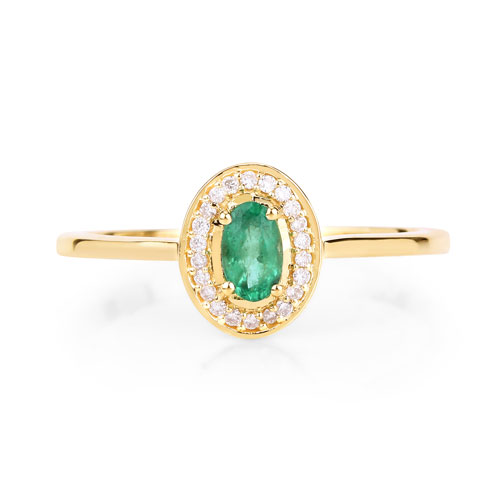 0.25 Carat Genuine Zambian Emerald and White Diamond 14K Yellow Gold Ring