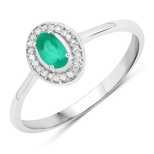 Emerald-0.25 Carat Genuine Zambian Emerald and White Diamond 14K White Gold Ring