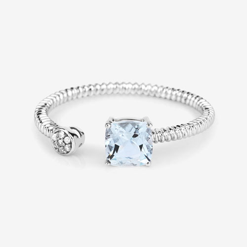 0.52 Carat Genuine Aquamarine and White Diamond 14K White Gold Ring
