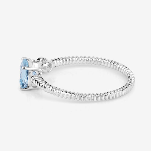 0.52 Carat Genuine Aquamarine and White Diamond 14K White Gold Ring