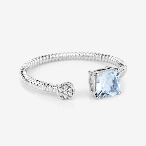 0.52 Carat Genuine Aquamarine and White Diamond 14K White Gold Ring