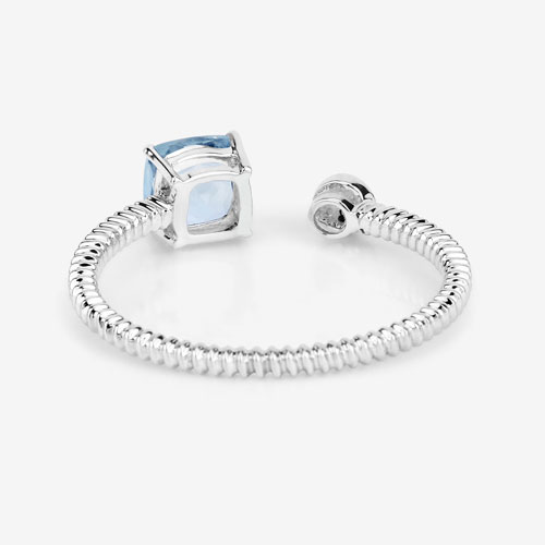 0.52 Carat Genuine Aquamarine and White Diamond 14K White Gold Ring